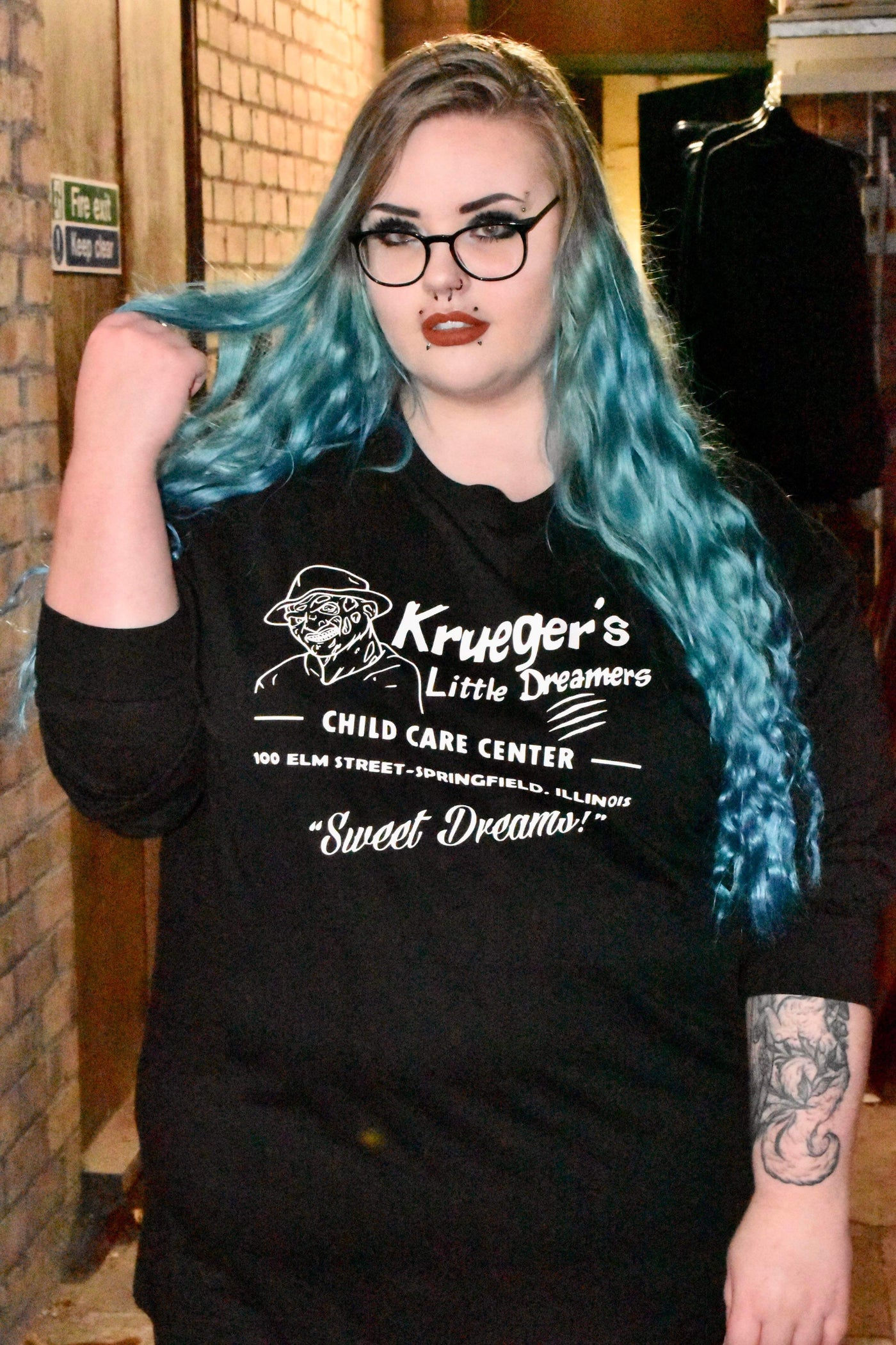 Black Long Sleeved “Kruegers Little Dreamers” Unisex Slogan T-Shirt