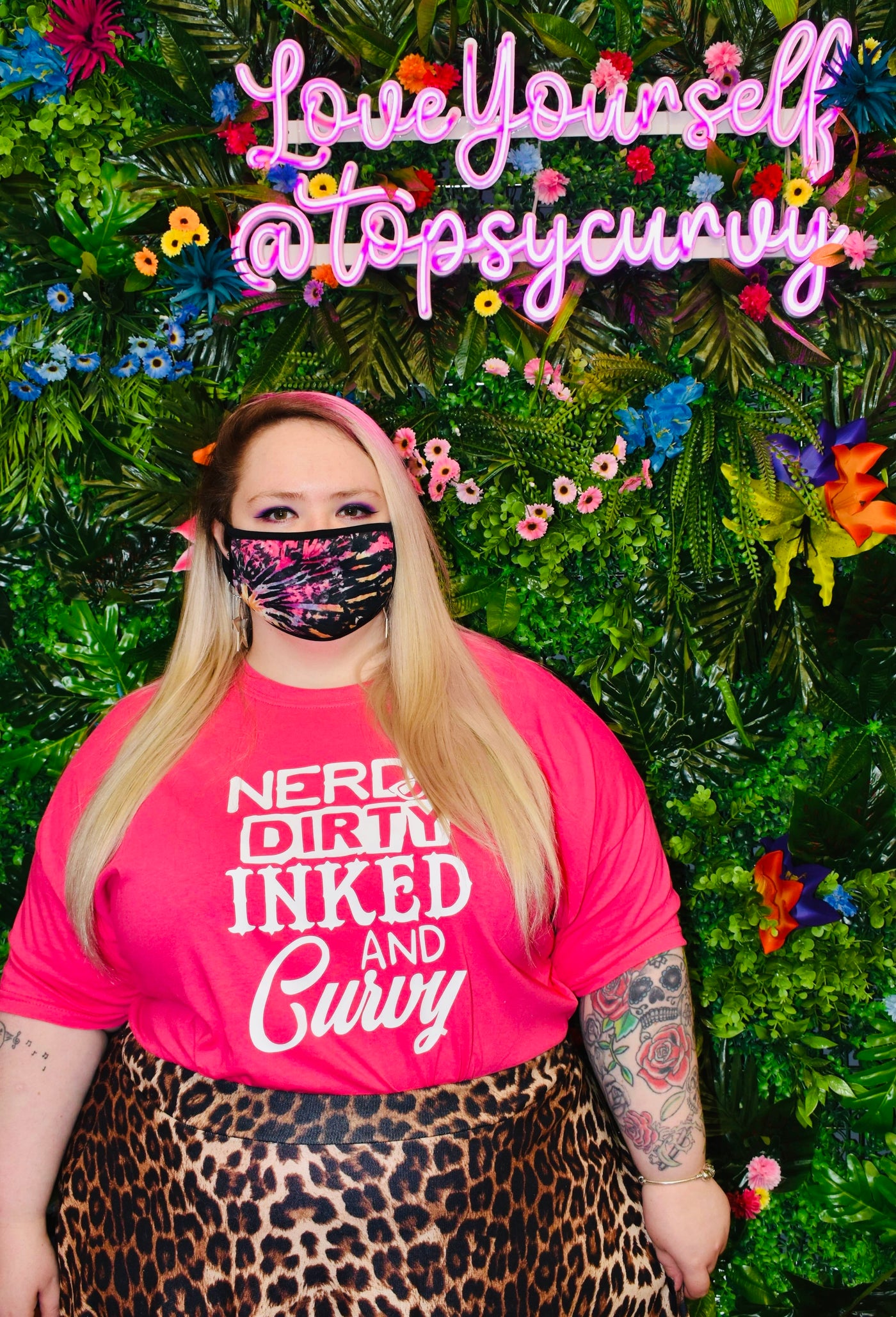 Pink "Nerdy, Dirty, Inked & Curvy" Unisex Slogan T-Shirt