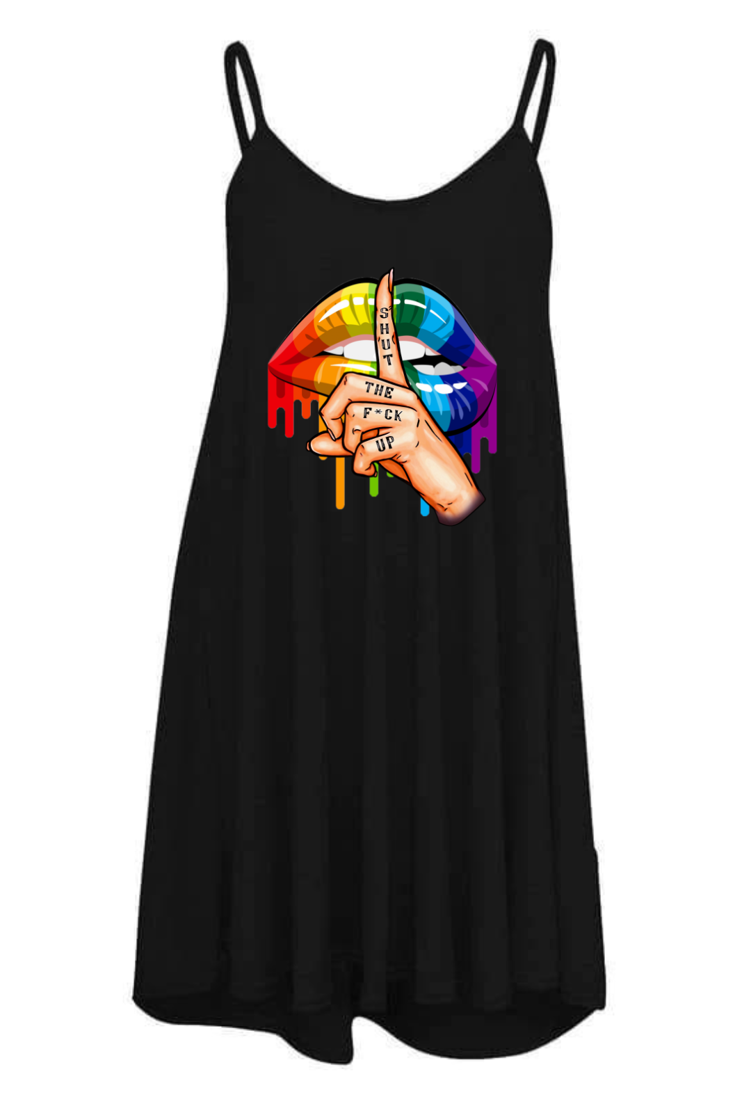 Black Rainbow Lip Printed Longline Camisole