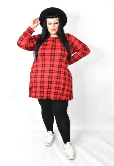 Red Check Jersey Swing Tunic