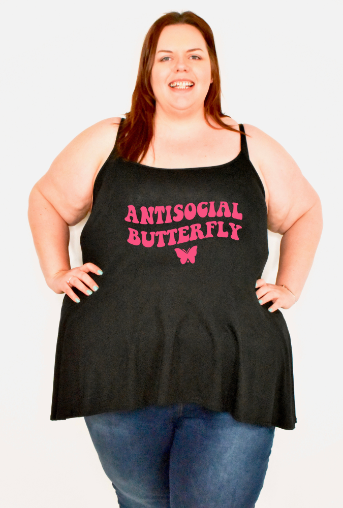 Black "Antisocial Butterfly" Printed Longline Camisole