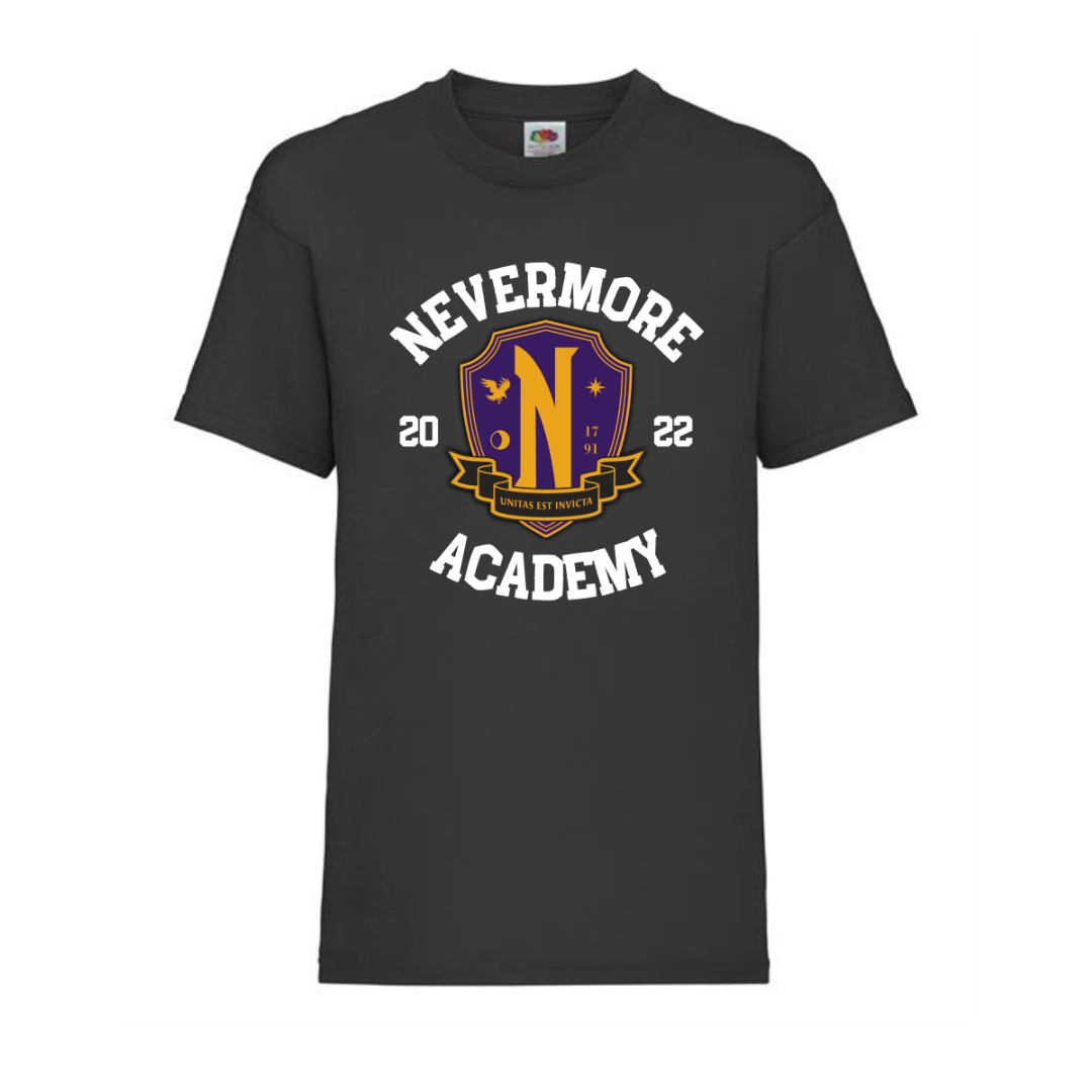 Black "Nevermore Academy” Kids Unisex Slogan T-Shirt