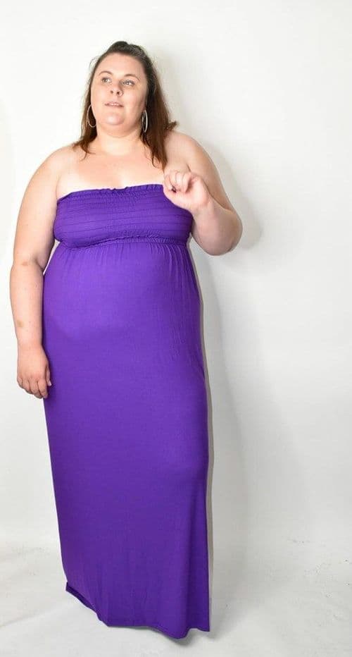Purple Shirred Bandeau Maxi Dress
