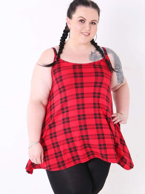 Red Check Print Longline Camisole