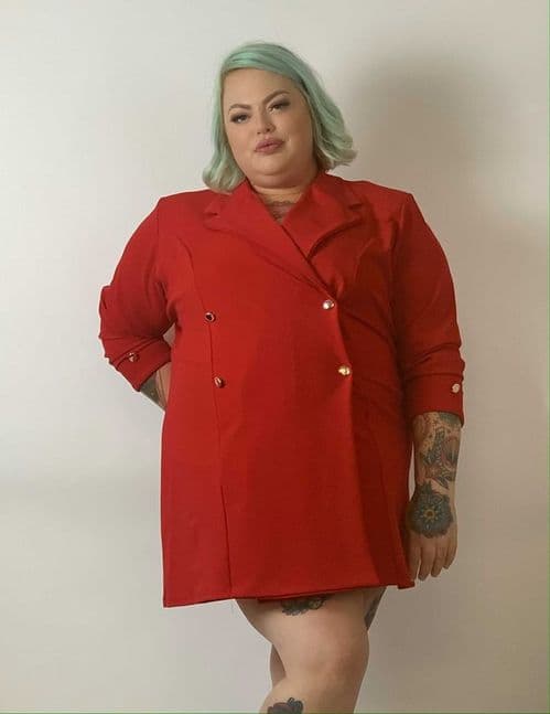 Red Longline Double Breasted Blazer