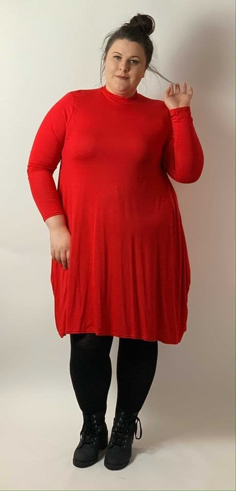 Red Turtle Neck Slouch Dress