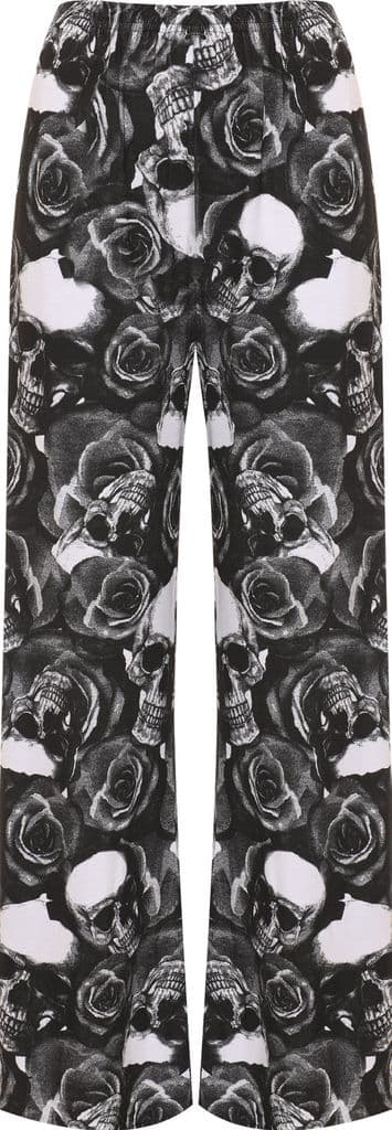 Skull & Rose Print Palazzo Trousers